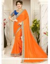 Orange Embroidered Work Designer Traditional Saree