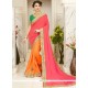 Art Silk Hot Pink And Orange Designer Half N Half Saree