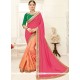 Peach And Pink Patch Border Work Art Silk Designer Half N Half Saree