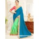 Jacquard Silk Blue And Sea Green Embroidered Work Designer Half N Half Saree