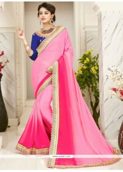 Pink Patch Border Work Fancy Fabric Shaded Saree