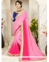 Pink Patch Border Work Fancy Fabric Shaded Saree