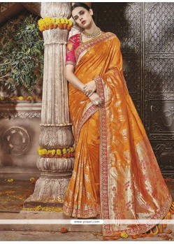Orange Weaving Work Traditional Designer Saree