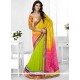 Green, Hot Pink And Yellow Faux Georgette Half N Half Designer Saree