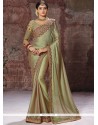 Chiffon Satin Green Embroidered Work Classic Designer Saree