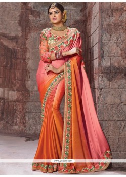 Orange And Pink Satin Silk Shaded Saree