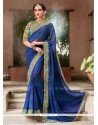 Embroidered Faux Georgette Classic Saree In Navy Blue