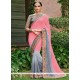 Embroidered Work Grey And Pink Faux Georgette Shaded Saree