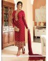 Ayesha Takia Maroon Faux Georgette Lace Work Churidar Designer Suit