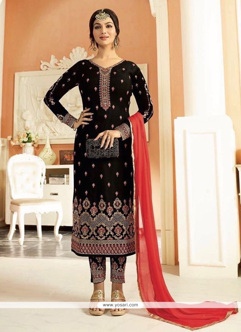 Ayesha Takia Black Resham Work Churidar Designer Suit
