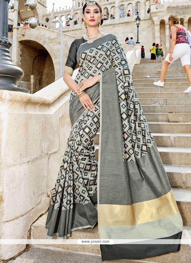 Weaving Banarasi Silk Traditional Designer Saree In Grey