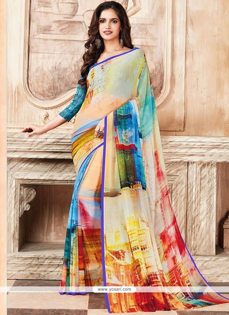 Buy Shakti Mohan In Cream & Multi Colour Navina Printed Saree With Stitched  Blouse Online - RI.Ritu Kumar India Store View