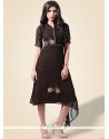 Embroidered Work Faux Georgette Brown Party Wear Kurti