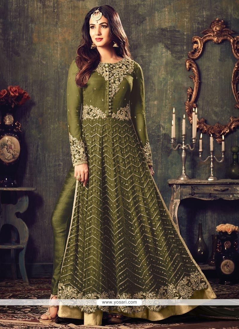 Green Net Floor Length Anarkali Suit