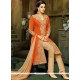 Resham Work Orange Art Silk Pant Style Suit