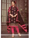 Cotton Brown Embroidered Work Churidar Suit
