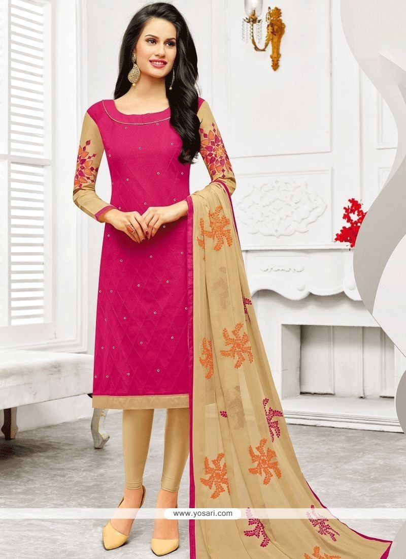 Buy Hot Pink Embroidered Work Churidar Designer Suit | Churidar ...