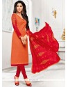 Orange And Red Cotton Churidar Designer Suit