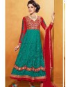 Red And Green Net Anarkali Suit