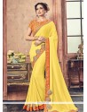 Faux Georgette Yellow Saree