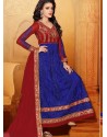 Red And Blue Net Anarkali Suit