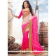 Hot Pink And Pink Embroidered Work Faux Chiffon Shaded Saree
