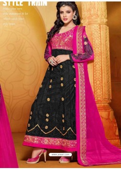 Black And Pink Net Anarkali Suit