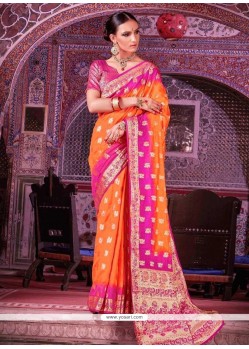 Cotton Silk Orange Weaving Work Traditional Designer Saree