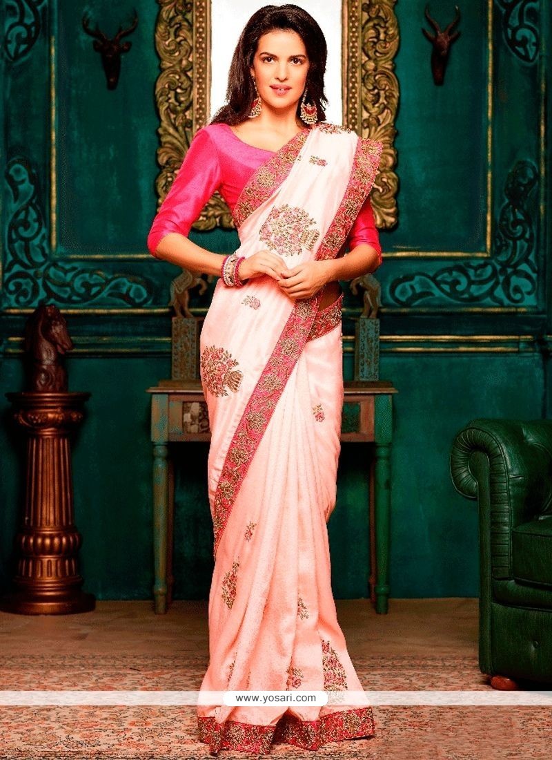Fancy Fabric Pink Embroidered Work Classic Designer Saree