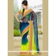 Patch Border Work Navy Blue And Yellow Shaded Saree