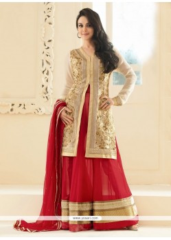 Preity Zinta Beige And Red Faux Georgette Anarkali Suit