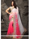Pink And White Patch Border Work Shaded Saree