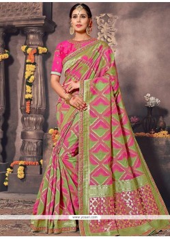 Green And Rose Pink Art Silk Designer Traditional Saree