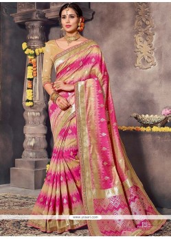 Art Silk Beige And Hot Pink Traditional Designer Saree