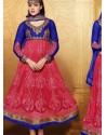 Blue And Red Net Anarkali Suit