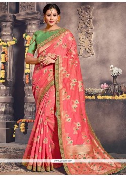 Rose Pink Zari Work Traditional Designer Saree