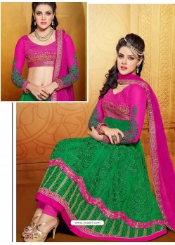 Green And Pink Net Anarkali Suit