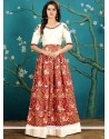 Maroon And White Art Silk Embroidered Work Readymade Gown