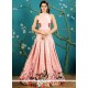 Tafeta Silk Pink Print Work Readymade Gown