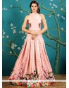 Tafeta Silk Pink Print Work Readymade Gown