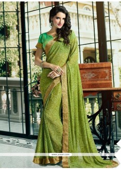 Lace Work Green Printed Saree