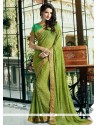 Lace Work Green Printed Saree