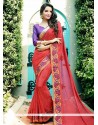 Faux Georgette Red Printed Saree