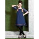 Faux Georgette Navy Blue Embroidered Work Casual Kurti
