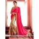 Fancy Fabric Beige And Hot Pink Resham Work Half N Half Designer Saree
