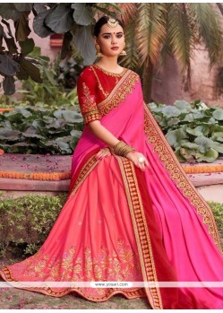 Fancy Fabric Hot Pink And Red Shaded Saree