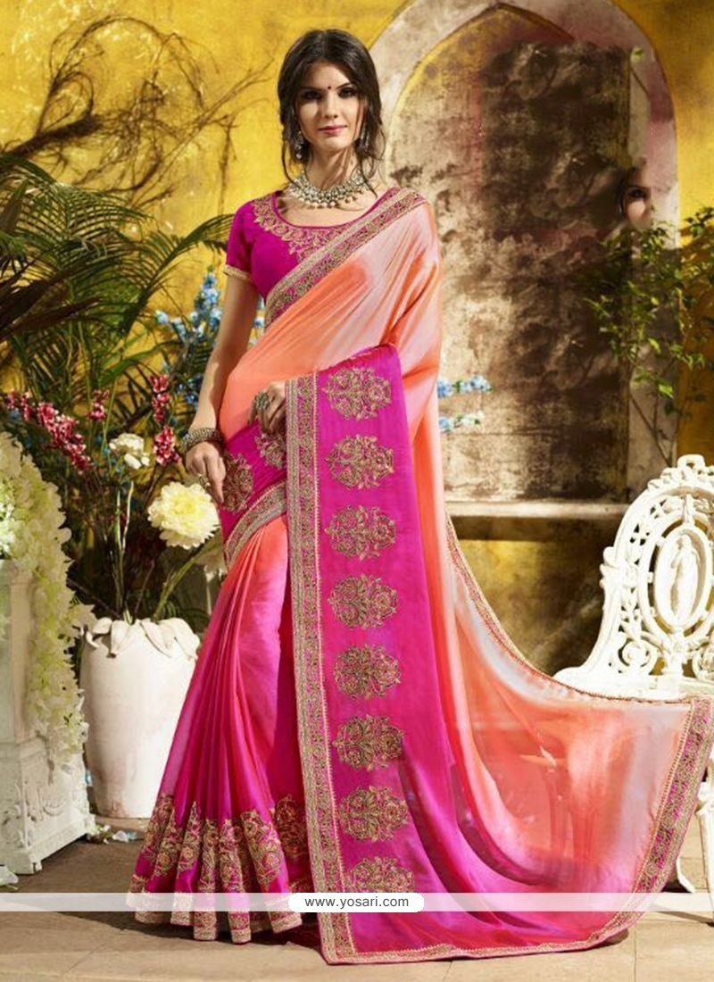 Patch Border Work Faux Georgette Shaded Saree