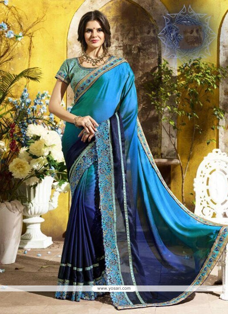Blue Faux Georgette Shaded Saree