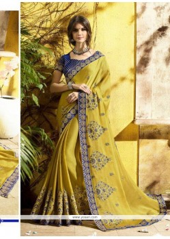 Faux Chiffon Yellow Resham Work Classic Designer Saree
