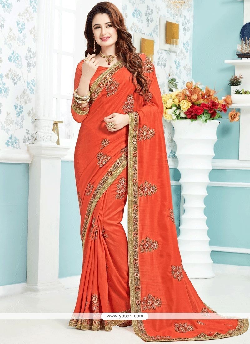 Bhagalpuri Silk Orange Designer Traditional Saree
